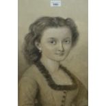 19th Century pencil sketch, head and shoulder portrait of a lady, signed Baudu, dated 1846, 24ins