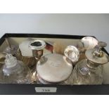 Birmingham silver mounted seven piece dressing table set, similar brush and mirror, small Chester