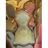Pair of 19th Century walnut ' His and Hers ' drawing room spoon back chairs, having floral carved