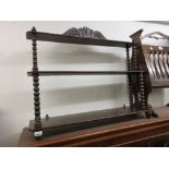 Hardwood three shelf hanging wall bracket with bobbin turned supports