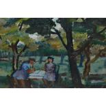 Scandinavian oil, two figures in a parkland landscape, signed, Wahlberg, 11ins x 14ins