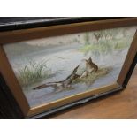 Victor Vogt, a large 19th Century Faience plaque painted with a river scene and a hare escaping from
