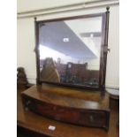 19th Century dressing table mirror, the original rectangular plate above three bow fronted drawers