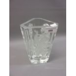 Art Glass clear and frosted glass vase decorated with intaglio female nudes, 8.25ins high Good
