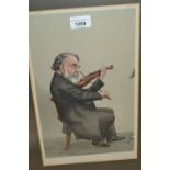 Two Vanity Fair prints of violinists and a similar print of a sculptor