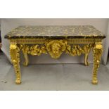 George II console table having antique slate top with painted faux marble finish and shell carved