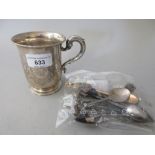 Victorian silver Christening mug with engraved decoration and loop handle Victorian plated salver