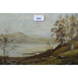 Theodore Hines, oil on canvas, mountain loch scene with figure and sheep in the foreground,