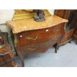 Early 20th Century French kingwood floral marquetry inlaid ormolu mounted commode, the shaped marble