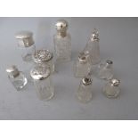 Ten various silver mounted cut glass dressing table bottles