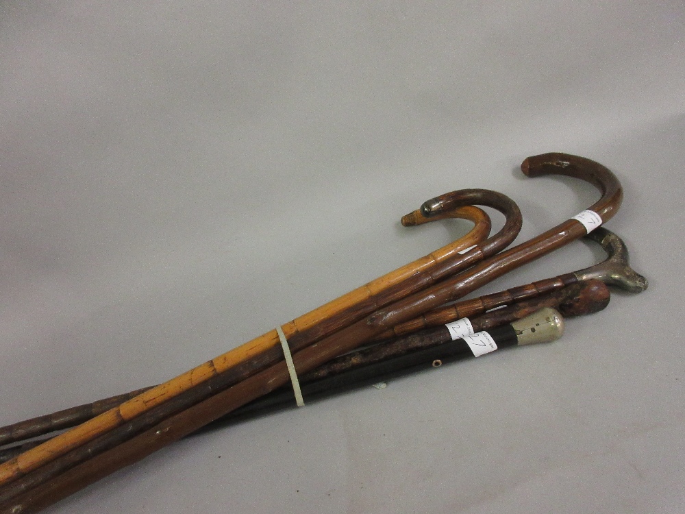 Two silver mounted walking sticks, together with a small quantity of other various walking sticks