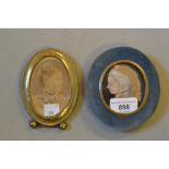 19th Century watercolour, oval portrait miniature of a lady in blue velvet frame and a Victorian
