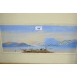 Late 19th Century watercolour, panoramic lake scene with various boats and birds, 17ins x 7.5ins,