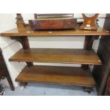 Good quality 19th Century oak three tier buffet of Gothic Revival design, the shaped and carved back