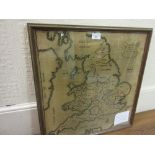 Large good quality silk and chenille thread and silk cross stitch map of England and Wales, signed