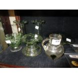 Five items of Art Glass ware with green trailing decoration together with a small Art Glass jug