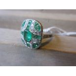 Platinum emerald and diamond panel ring in Art Deco style Ring size L
