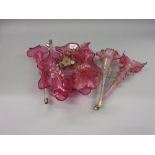19th Century cranberry glass epergne (at fault)