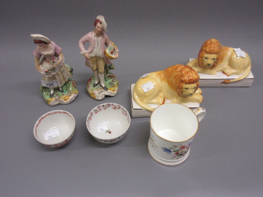 Pair of Staffordshire pottery figures of gardeners ( at fault ), together with a pair of