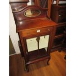 Edwardian mahogany line inlaid display cabinet having galleried top above single drawer and single