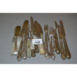 Collection of mainly Victorian silver Christening knives and forks (odds), two antique folding