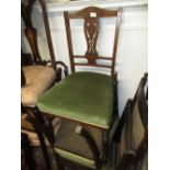 Set of four Edwardian mahogany marquetry inlaid side chairs