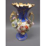 Large 19th Century English porcelain two handled baluster form vase with painted floral sprigs and