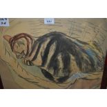 Norman Rogers, signed watercolour and charcoal study of a cat sleeping in a basket, 14ins x 19ins