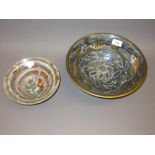 Robert Goldsmith lustre pottery bowl decorated with fish, 11ins diameter, and another smaller