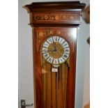 20th Century Italian marquetry inlaid grandmother clock, the gilt brass dial with Roman cartouche