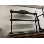 Hardwood three shelf hanging wall bracket with bobbin turned supports Good condition, no damages