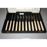 Cased set of six Sheffield silver bladed fish knives and forks