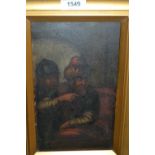 19th Century Continental oil on copper, two figures in an interior, unsigned, 9.5ins x 5.5ins,