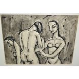 Enrico Seri, monochrome watercolour, nude figure studies, 10ins x 12ins, gilt framed