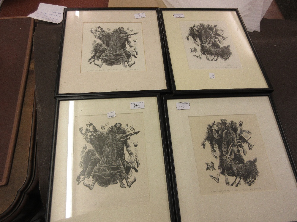 Two pairs of Russian black and white Limited Edition lithographs, studies of bearded men, signed