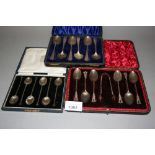 Three cased sets of six silver tea and coffee spoons