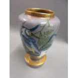 Small Mintons pate sur pate ovoid vase decorated with a bird and foliage on a mauve ground,