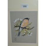 Ken J. Wood, watercolour, bullfinch, another smaller watercolour by Tom Griffiths of ducks and