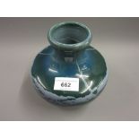 Pilkington squat baluster vase decorated with pale blue and green iridescent glaze, impressed and