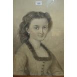 19th Century pencil sketch, head and shoulder portrait of a lady, signed Baudu, dated 1846, 24ins