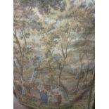 Machine woven tapestry wall hanging depicting figures in a landscape