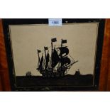 19th Century maplewood framed reverse glass painting, English man-o-war at sea, 9.5ins x 11.5ins