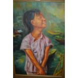 Mid 20th Century Asian school, oil on canvas, portrait of a girl, signed with monogram, possibly A.