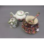 Royal Winton Majestic chintz pattern cup, saucer, sugar bowl and shovel together with a late Meissen