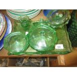 Art Deco green moulded glass dressing table set