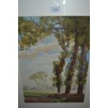 Frederick Leighton (act. 1920's), watercolour, trees in a landscape, signed and dated 1923, 15ins