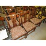 Set of six George III provincial mahogany dining chairs with pierced splat backs, drop-in seats