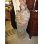Large 20th Century painted carved wooden figure of the Madonna and child, 52ins high