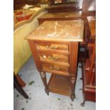 19th Century French marble topped bedside cabinet having single drawer and cupboard door with faux