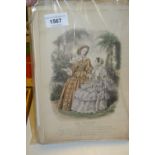 Large collection of unframed hand coloured fashion prints From 19th Century publication.